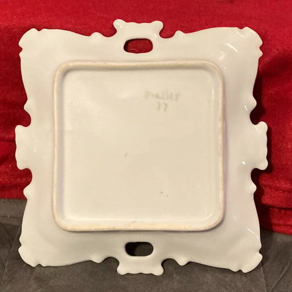 VTG 1977 Handpainted Square China Plate w/Handles-Signed-Purple Florals-8